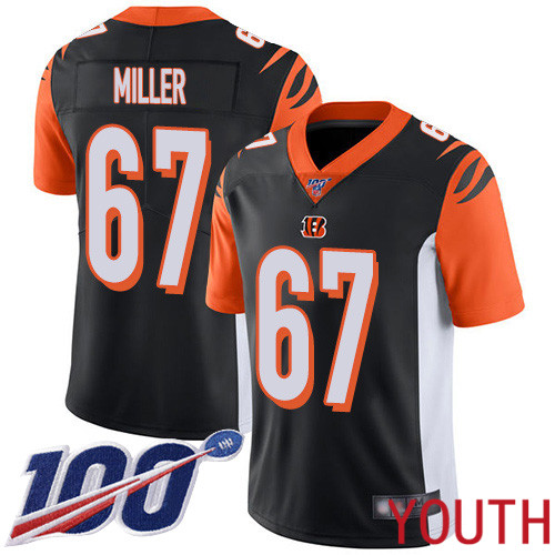 Cincinnati Bengals Limited Black Youth John Miller Home Jersey NFL Footballl 67 100th Season Vapor Untouchable